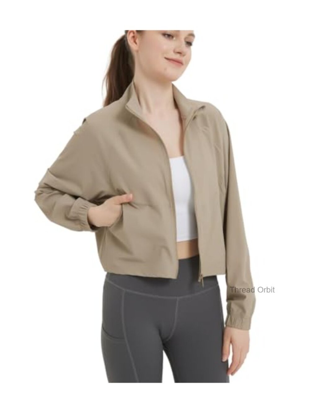 Women's UPF 50+ Cropped Zip Up Athletic Jacket Quick-Dry Stretch